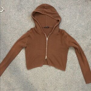 Brown Cropped Zip-Up Hoodie